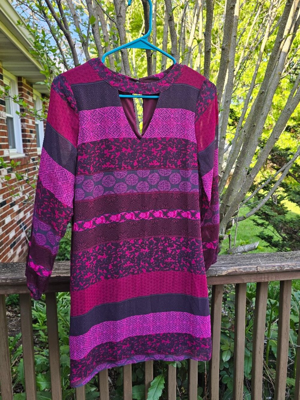 Ruff Hewn Grey Boho Chiffon Bell Sleeve Boho Dress Size XS